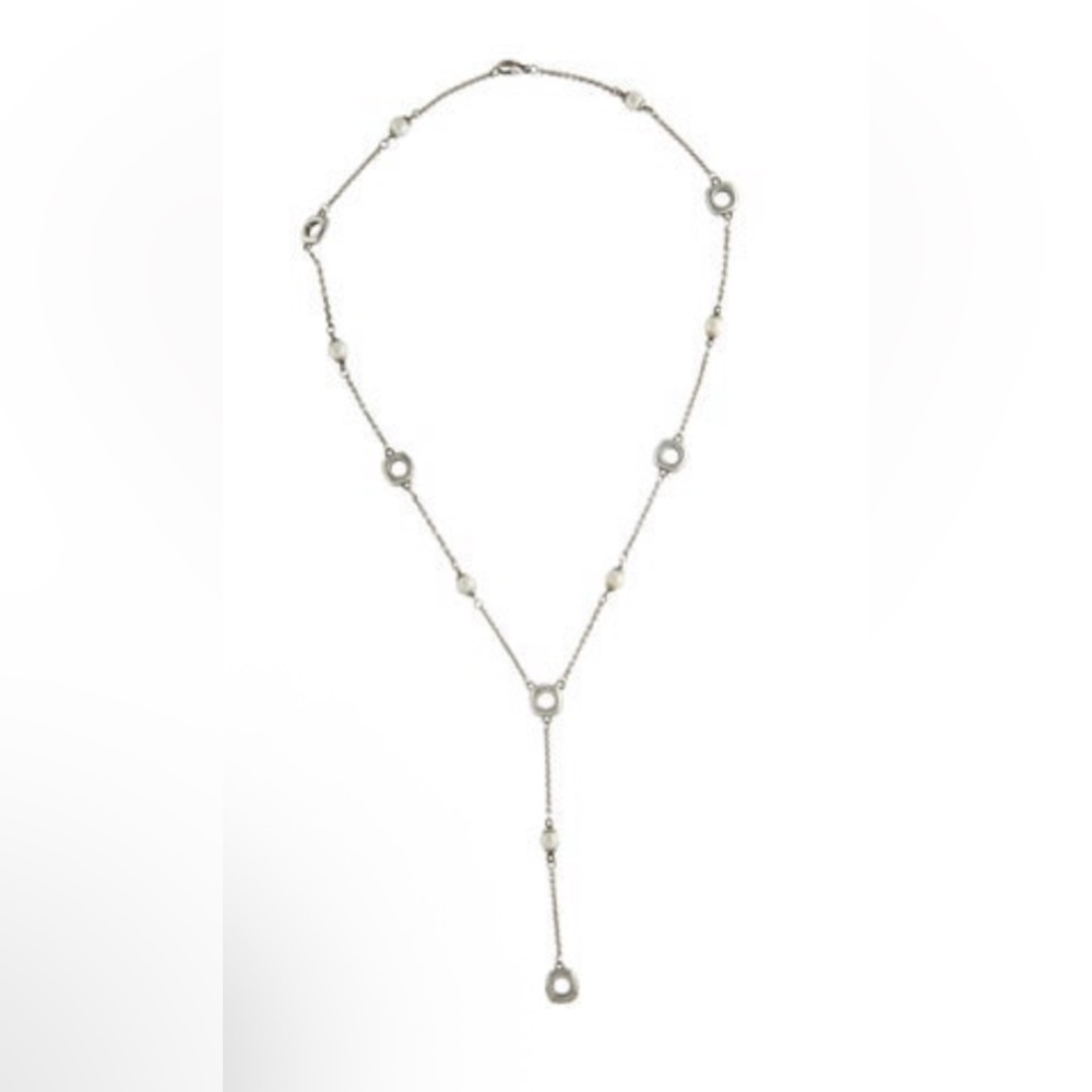 Tiffany & Co. Pearl Cushion Sterling Silver Drop Lariat Necklace